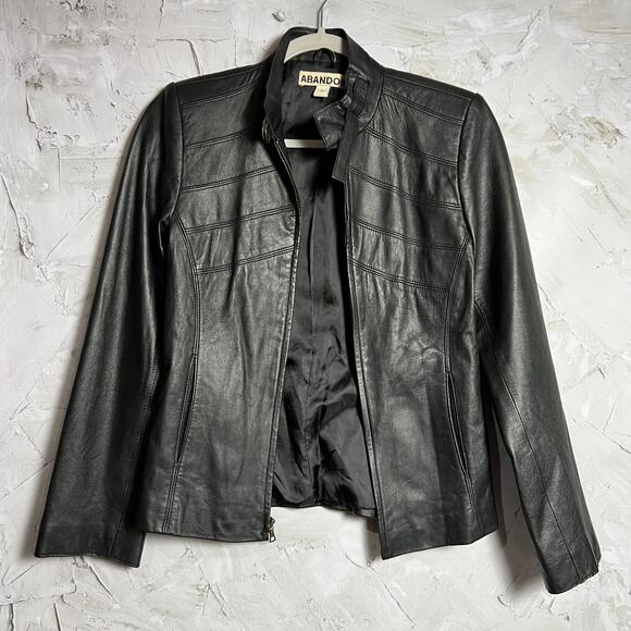 Abandon Italian Leather Moto Jacket XS Black Soft Lightweight Lace Up Sleeves - Picture 1 of 13